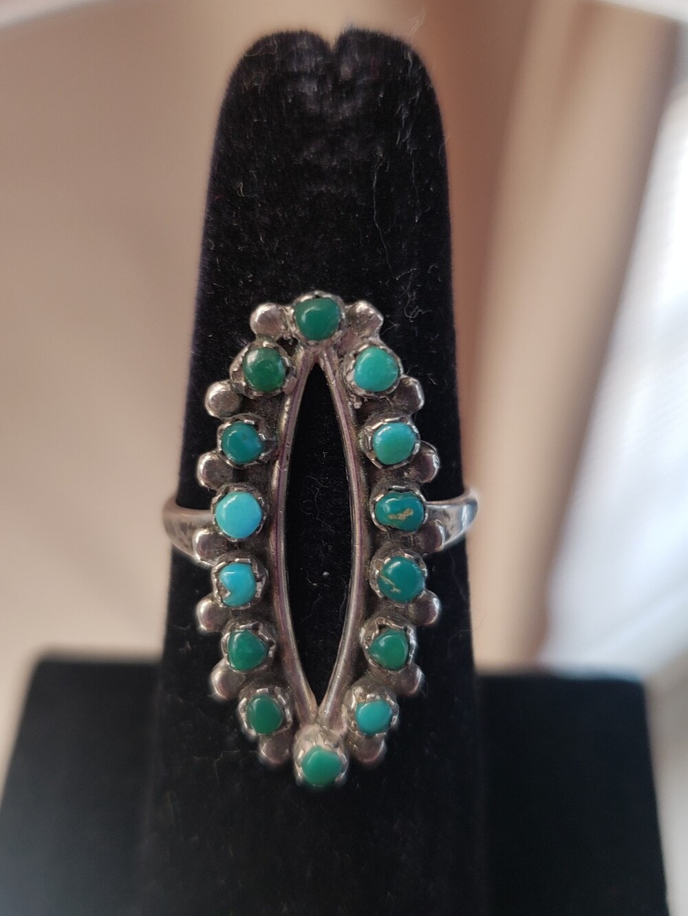 Vtg Native American Zuni Sterling Silver Turquoise Cabochons Oval Ring Size 7